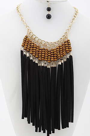 Tassel Chain Necklace with Black Beaded Choker 6BAE3